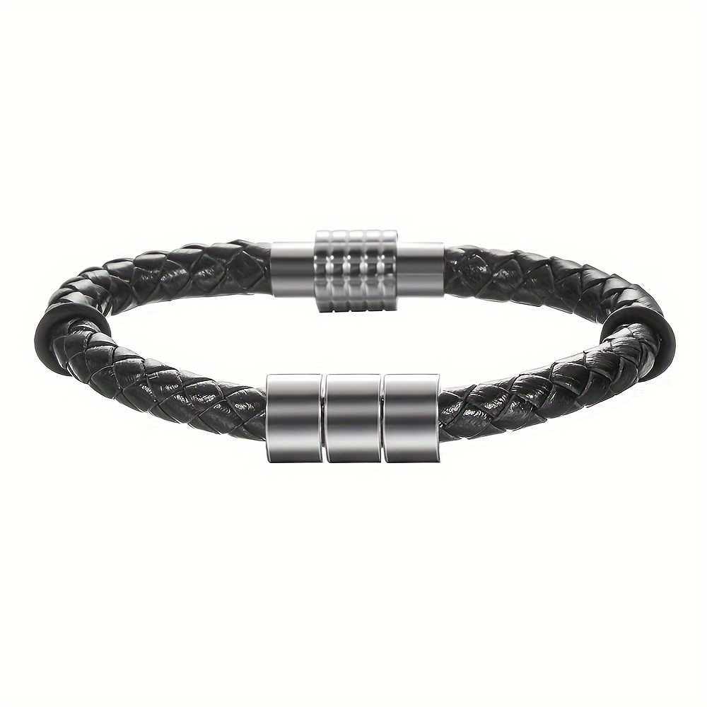 E-shop [Personalisiertes] 6mm dickes Herren-Armband aus echtem Schwarzleder, personalisiertes Familienname-Armband, personalisiertes Geschenk für