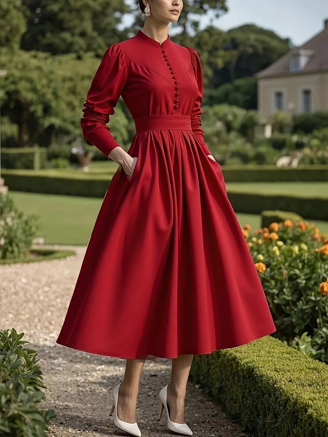 navy blue dress for baby girl womens autumn winter french style vintage red dress elegant