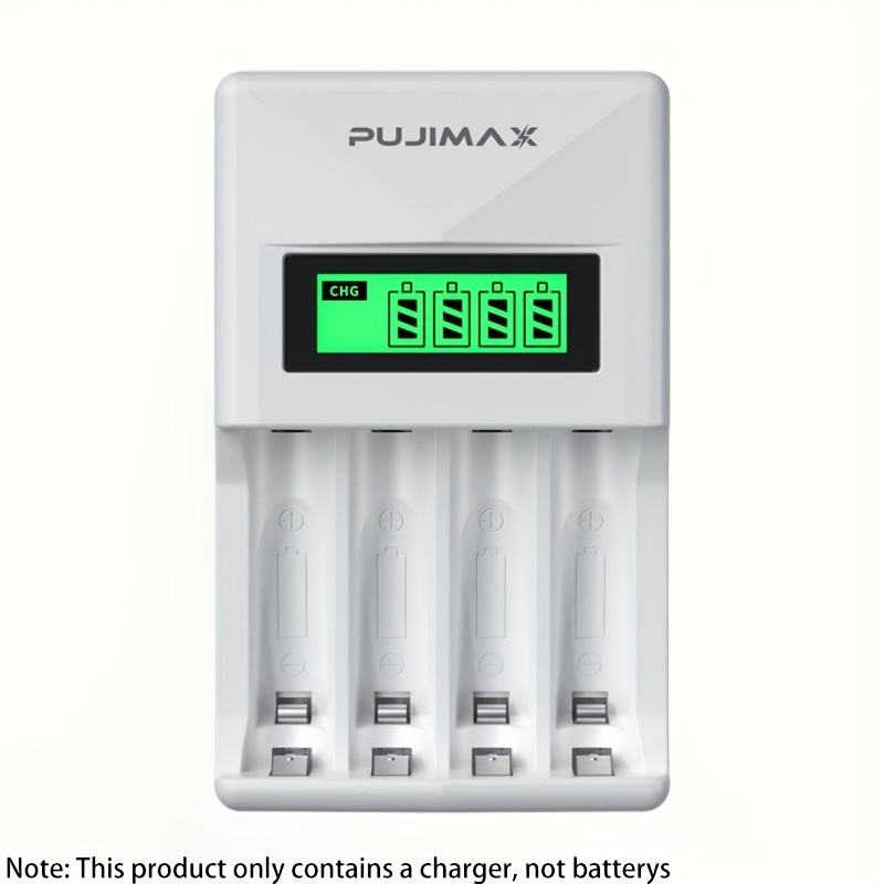 TEMU Chargeur intelligent LCD à 4 emplacements pour piles Nimh avec affichage numérique, charge rapide, arrêt automatique et protection contre la
