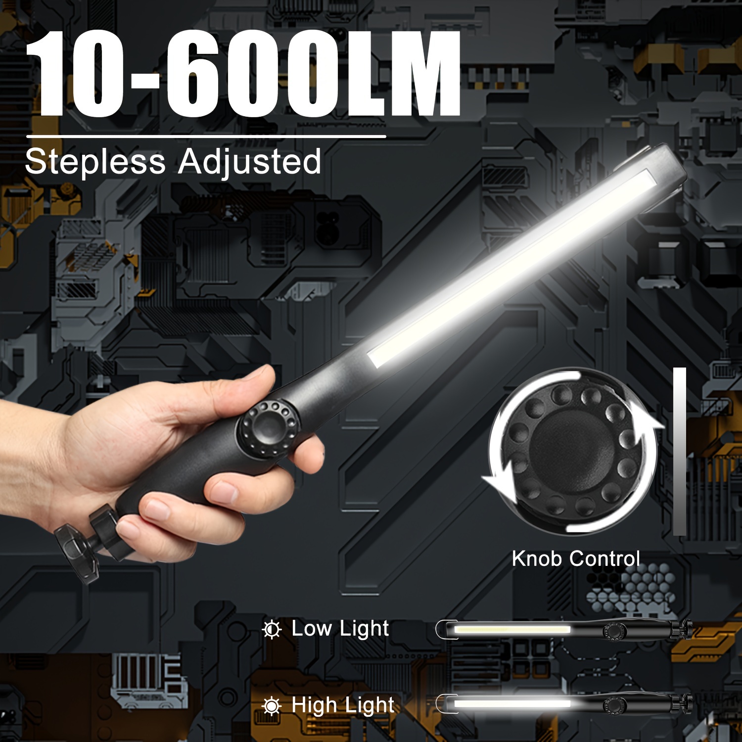 TEMU 2pcs Led Work Light, Rechargeable Cob Work Light 2200mah, Portable Flashlight Worklight Inspection Light W/magnetic Base Hook For Car Repair Home Garage Emergency Outdoor Camping