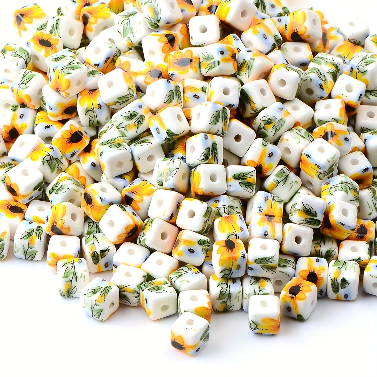 

30pcs Sunflower Beads, 8mm Porcelain Flower Spacer Beads For Making, Handmade Bracelet Necklace Crafts, Assorted Bead Kit