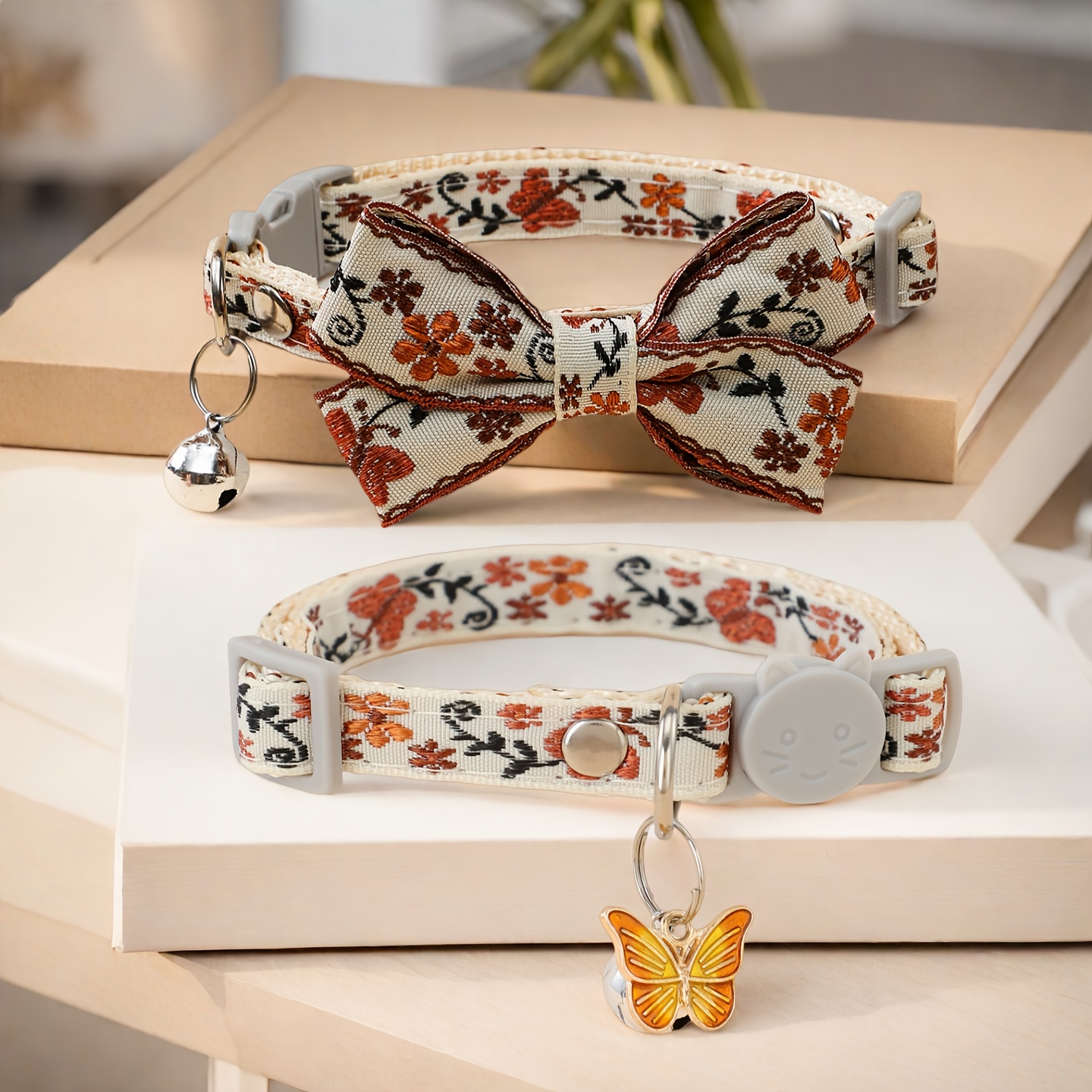 Temu – TEMU 2pcs Embroidered Craft Cat Collars Neck Decoration Collars Pet Bow Collars Bow Pendant Puppy Head Plug Collar