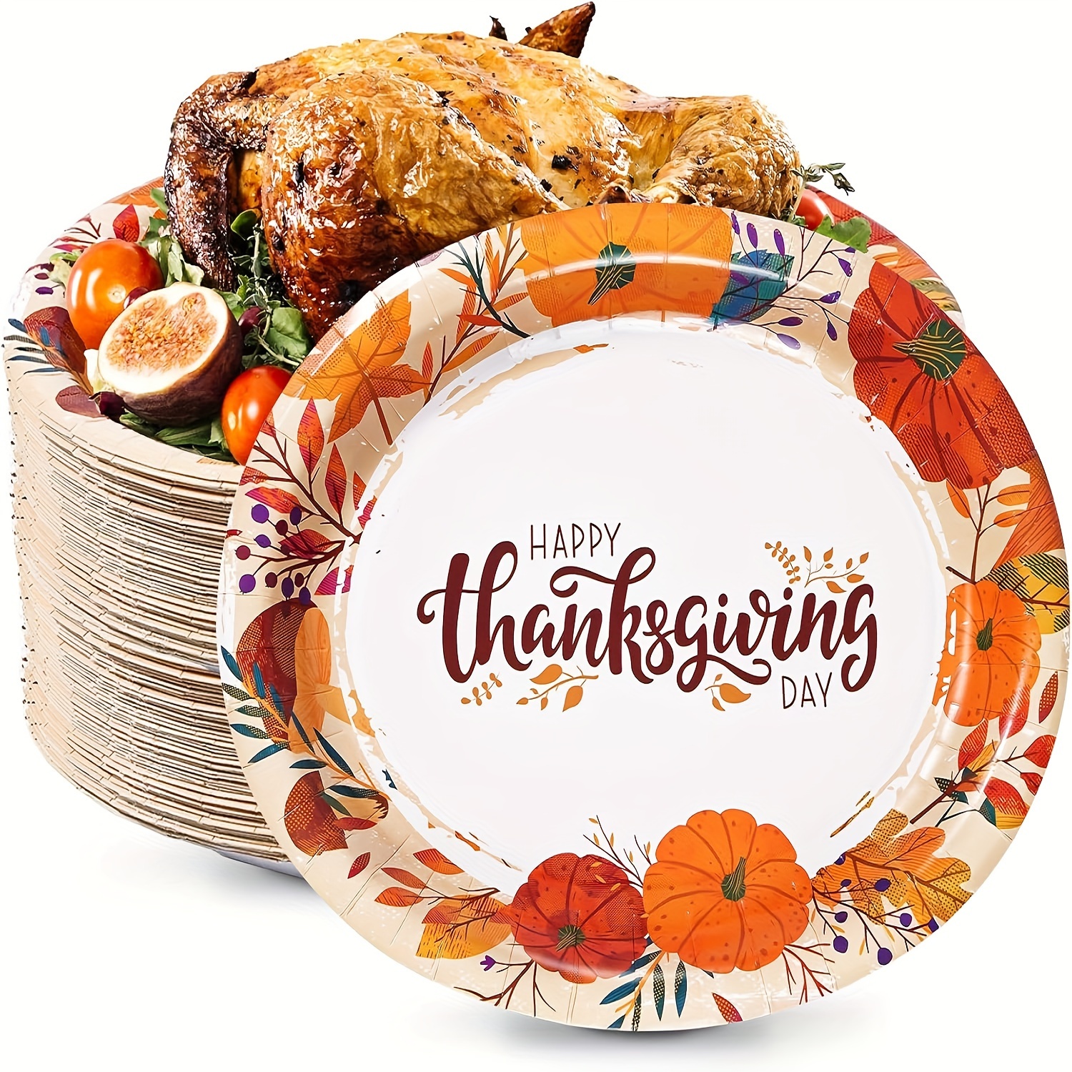 

50 Count Thanksgiving Oval Paper Plates, 10 X 12./25.4*31.75cm Large Disposable Dinner Serving Party Platters Heavy Duty, Autumn Fall Supply Thanksgiving Decor