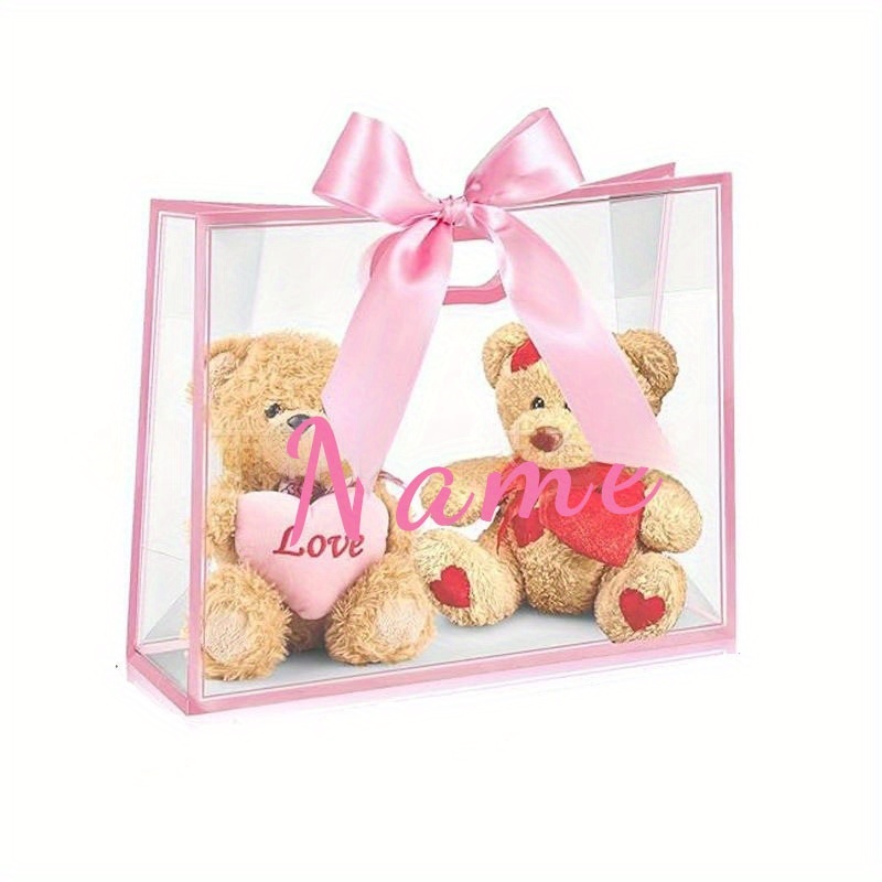 TEMU Gift For Her/him Customized Name Gift Bags, Personalized High Quality Transparent Gift Bags With Ribbons, Bridesmaids Gift Boxes, Bridal Party,