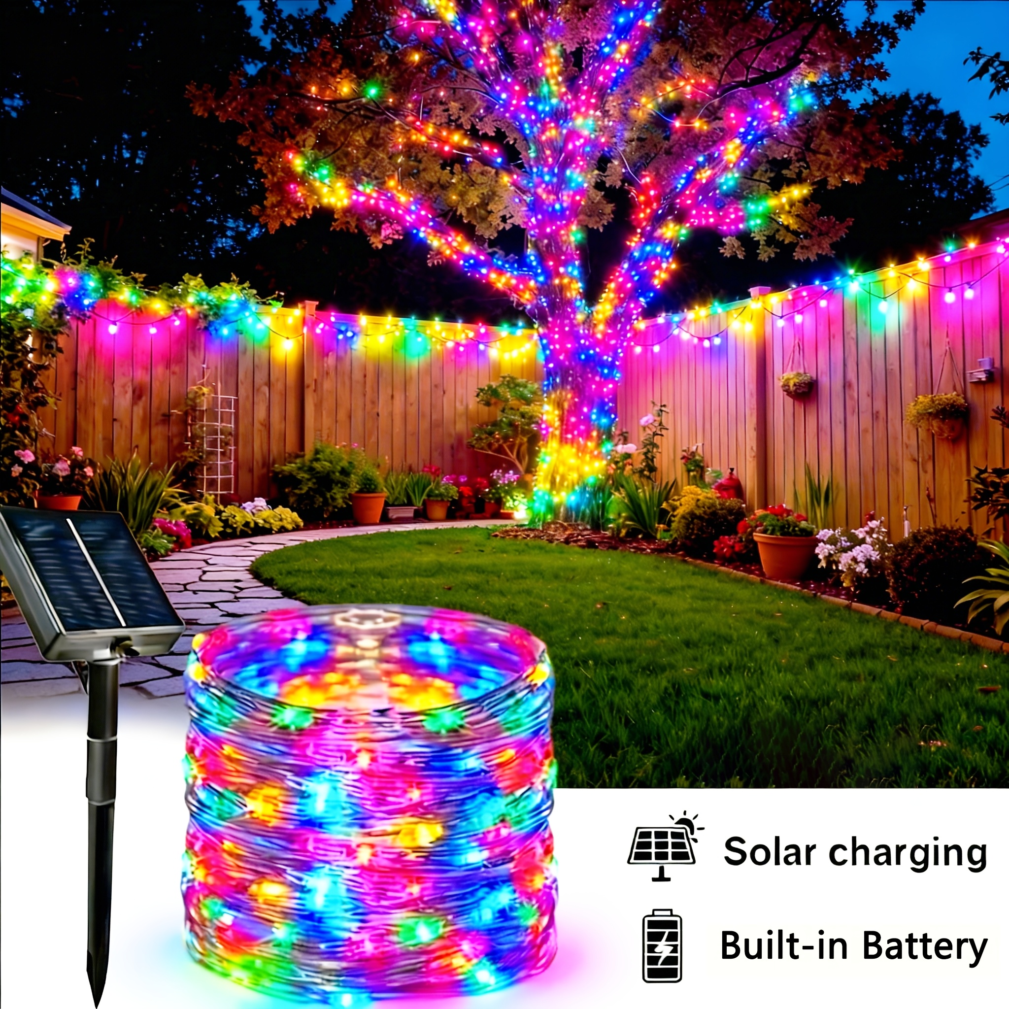 TEMU 1 String Solar-powered Led Wire Fairy Lights, 7m-32m In Length, 50-300 Led Bulbs, Outdoor Garden And Courtyard Decorative Lights, For Wedding