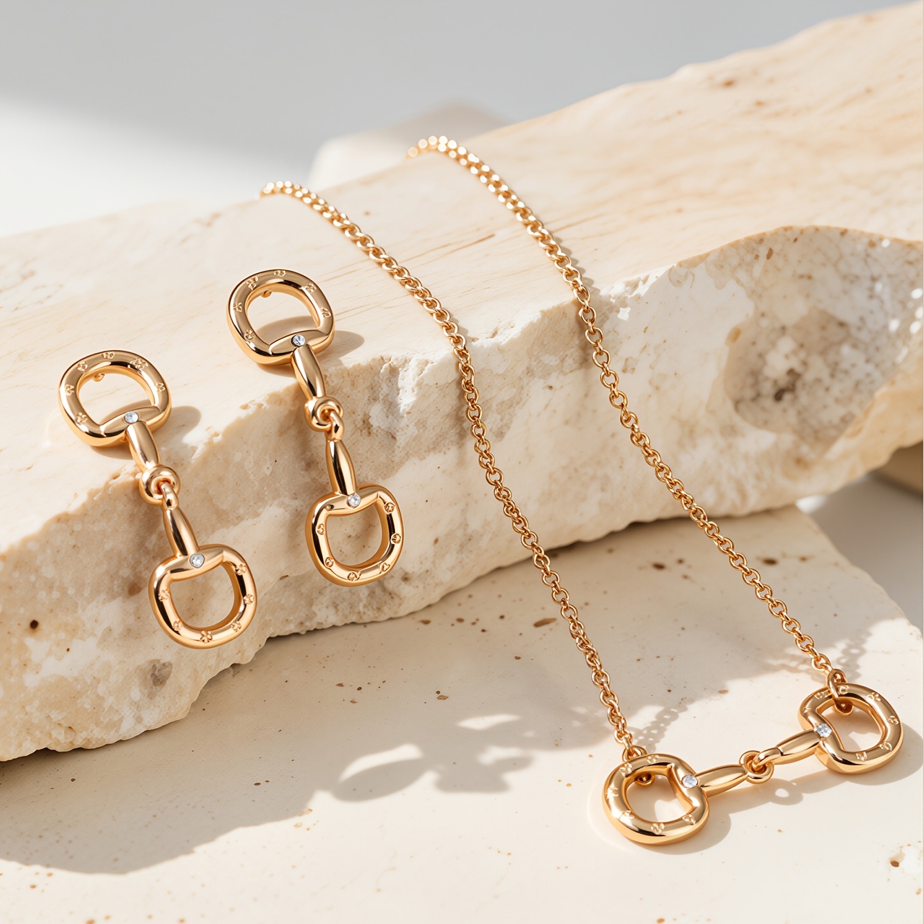 TEMU Alloy Necklace And Stud Earrings Set, European And Luxury Niche Horseshoe Clasp Style Set For Women' Wear