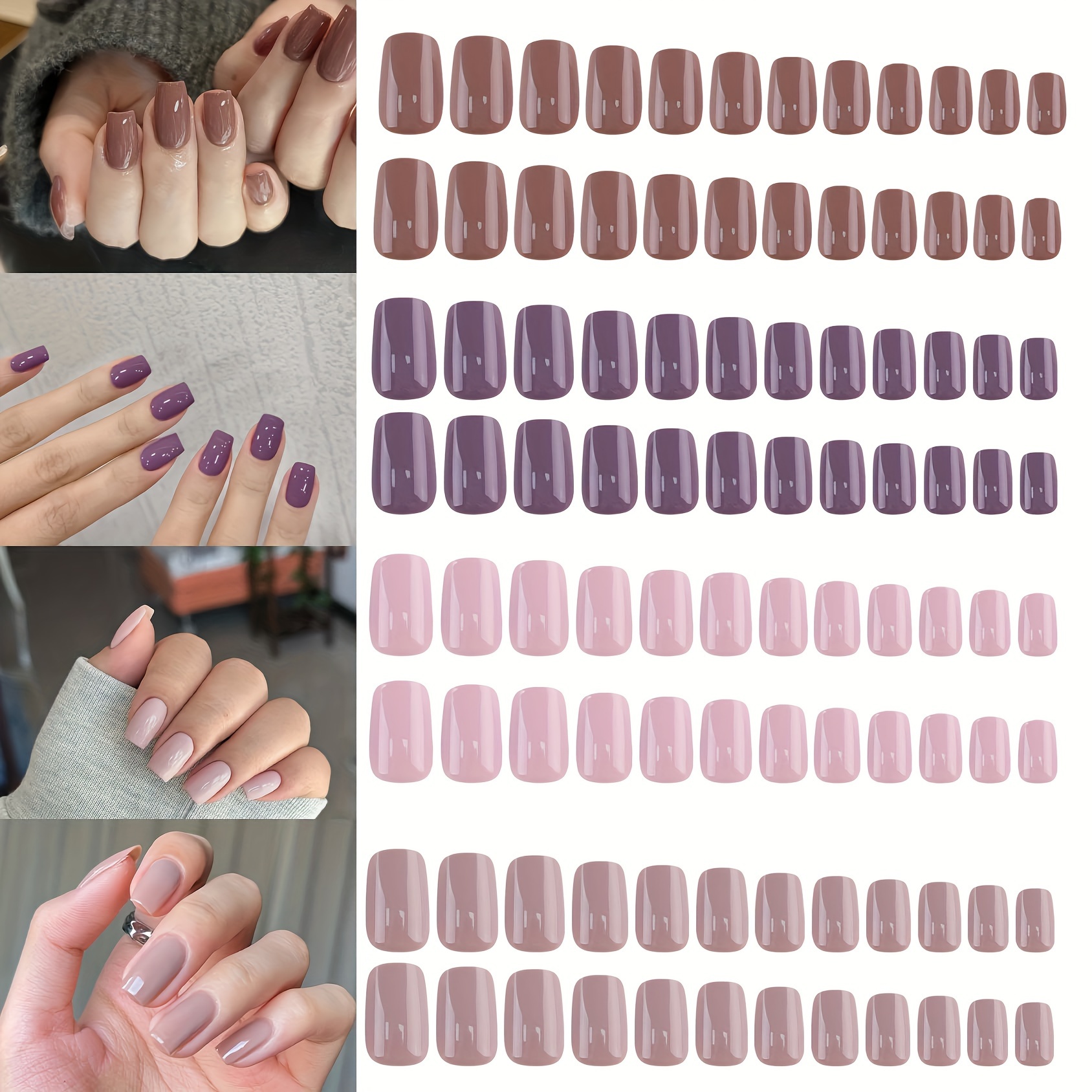 

Yeses 120pcs Press-on Nails Set - Short Square, Mixed Colors (nude, Pink, Brown), Easy Application & Removal For Hands, Feet & Nail Care, Yes