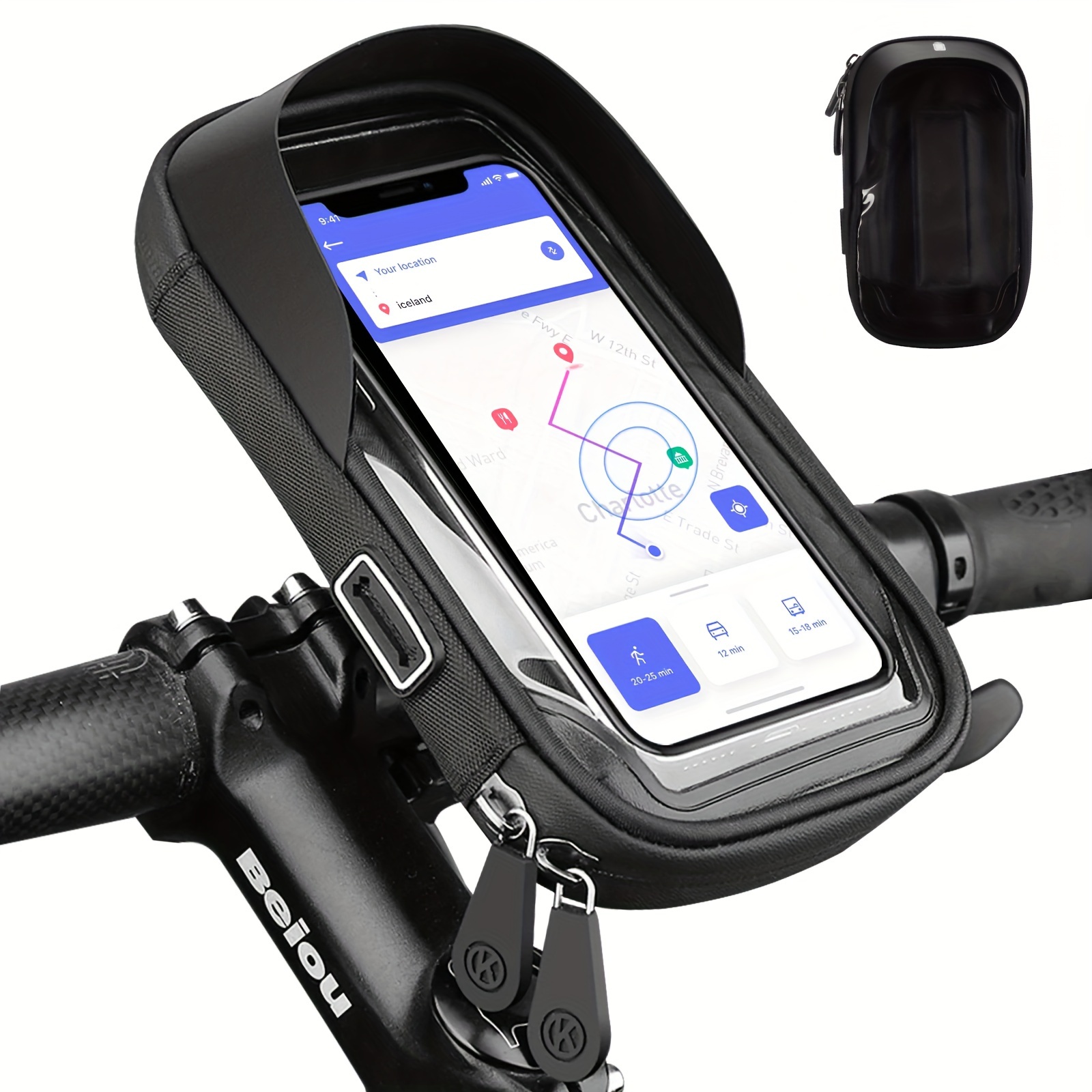 

Waterproof Bike Phone Mount, Bicycle Handlebar Phone Holder, With Tpu Touchscreen Case, Phone Holder Bag For 4.5-6.4 Inch Phones