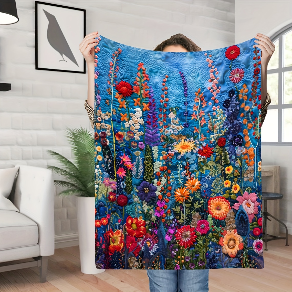 

Vintage Floral Knitted Throw Blanket For Daughter, Soft Fleece Sofa Blanket, Decorative Polyester Tv Blanket With Vivid Pattern, All-season Comfort, Unique Gift