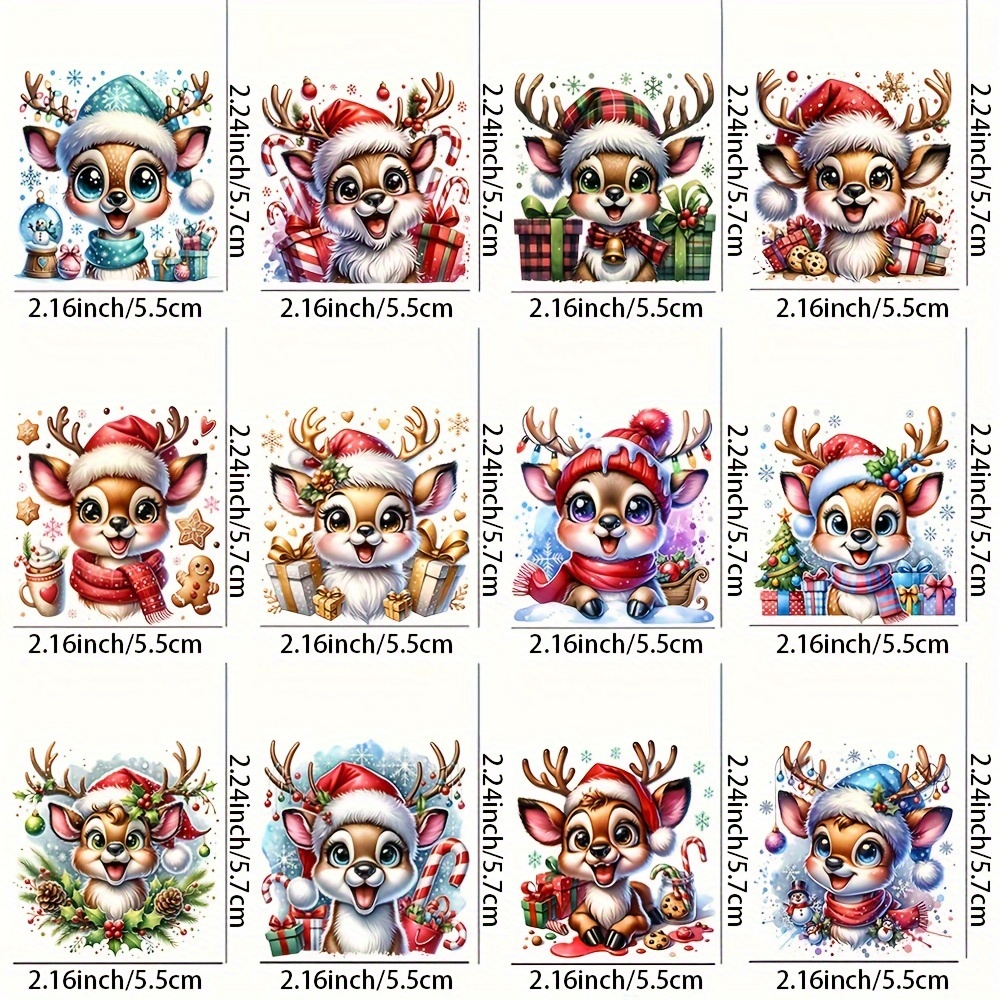 Christmas Reindeer And New Year Gift Uv Transfer Mug Sticker 12pcs/set, Self-adhesive Decals For Mugs, Cup Bottles, Laptops - Matte End, Pvc Material