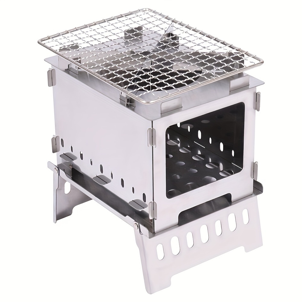 Poêle pliant portable Backpacking extérieur en inox Mini Bois Poêle