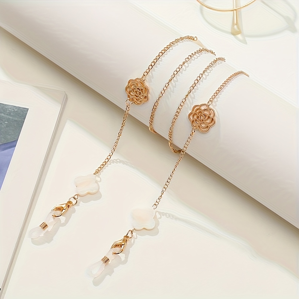 E-shop Elegante Kamelien Brillenkette für Damen, Anti-Rutsch Brillenhalter aus Zinklegierung, professionelles Accessoire für Lesebrillen und