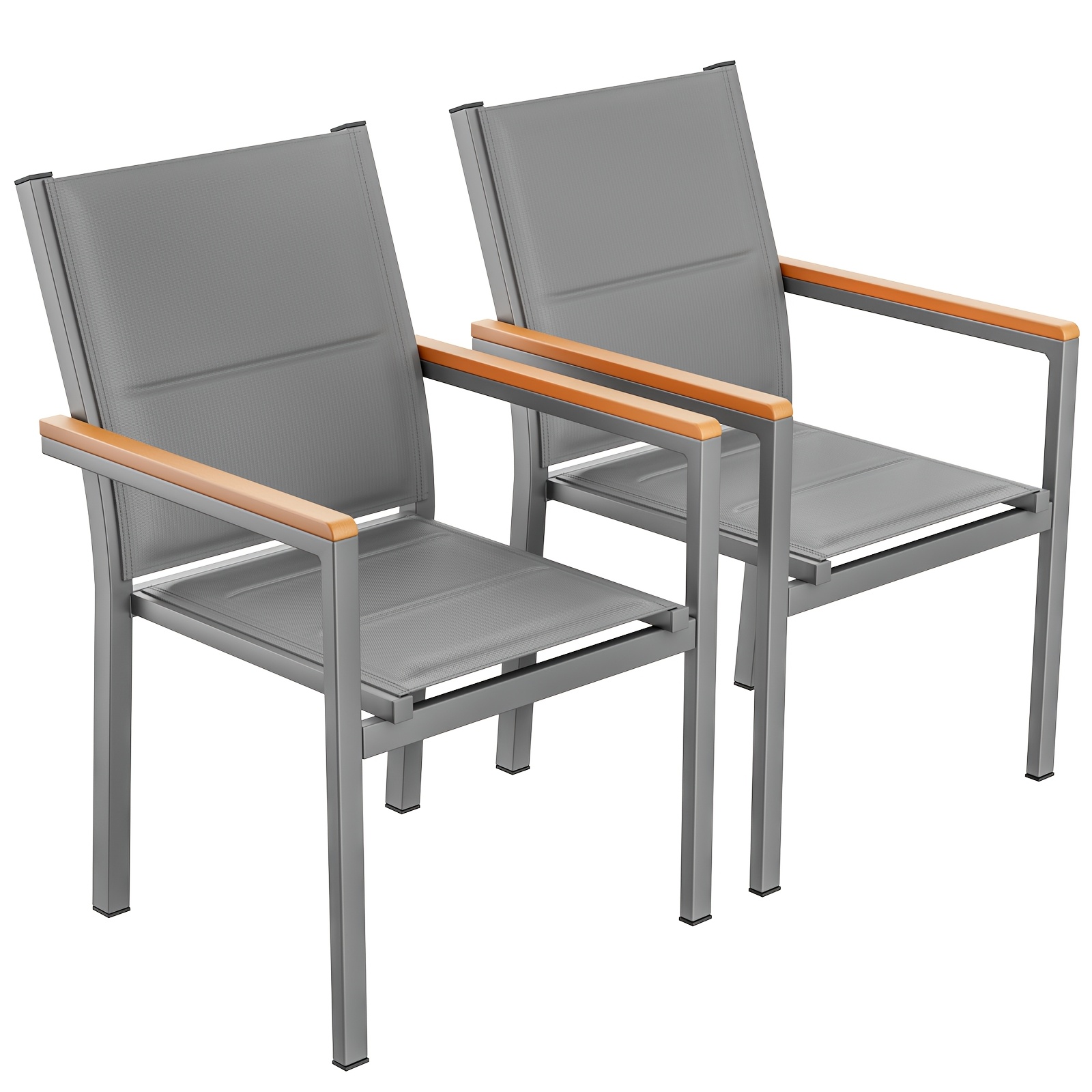 2-pack Patio Chairs, Aluminum Frame, Fabric With Padded Backrest, Stackable Garden Chairs, Wpc Armrest, Suitable For Balcony, Patio, Garden, Pool, And Dining Room