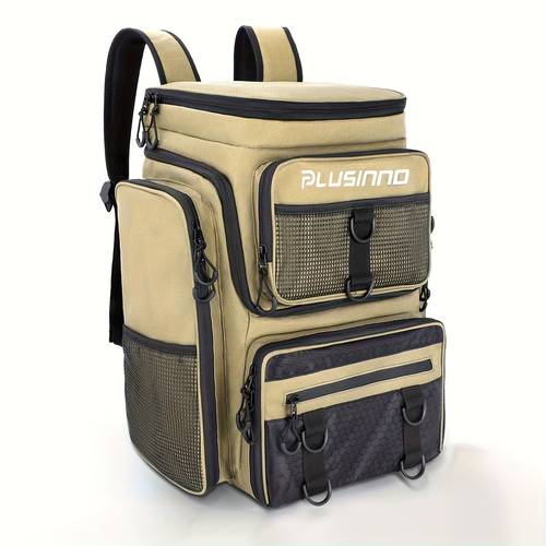 extra large multi purpose fishing gear 42l backpack fishing backpack with fishing rod holder fishing gear storage for fishing camping hiking fishing gifts suitable for male fathers green black pattern khaki