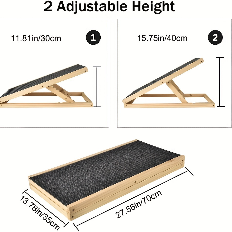 Image of Pet Friendly Solid Wooden Pet Ramp Car Dog Ladder - 2/4-height Adjustable With Non-slip Carpet Safety Pets Ladder - Wooden Dog Ramp Pet Puppy Surface Stair - Dog Ramp Ladder For Cars High Bed