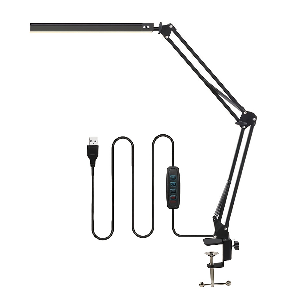 TEMU 1pc Led Usb Desk Lamp, Adjustable Swing Arm Lamp With Clamp, Eye- Reading Light, 10 Brightness Levels, 3 Lighting , Dimming, Memory Function