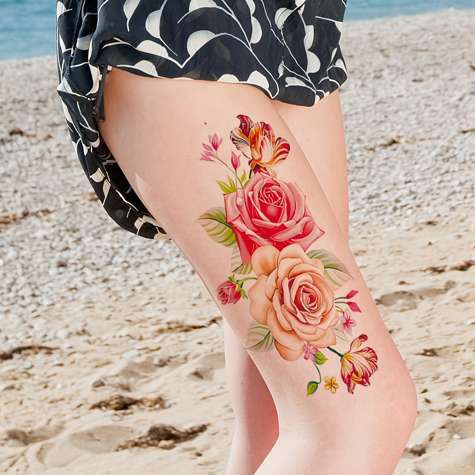 vibrant temporary tattoos flowers butterflies - Temu, image size:1600x1600