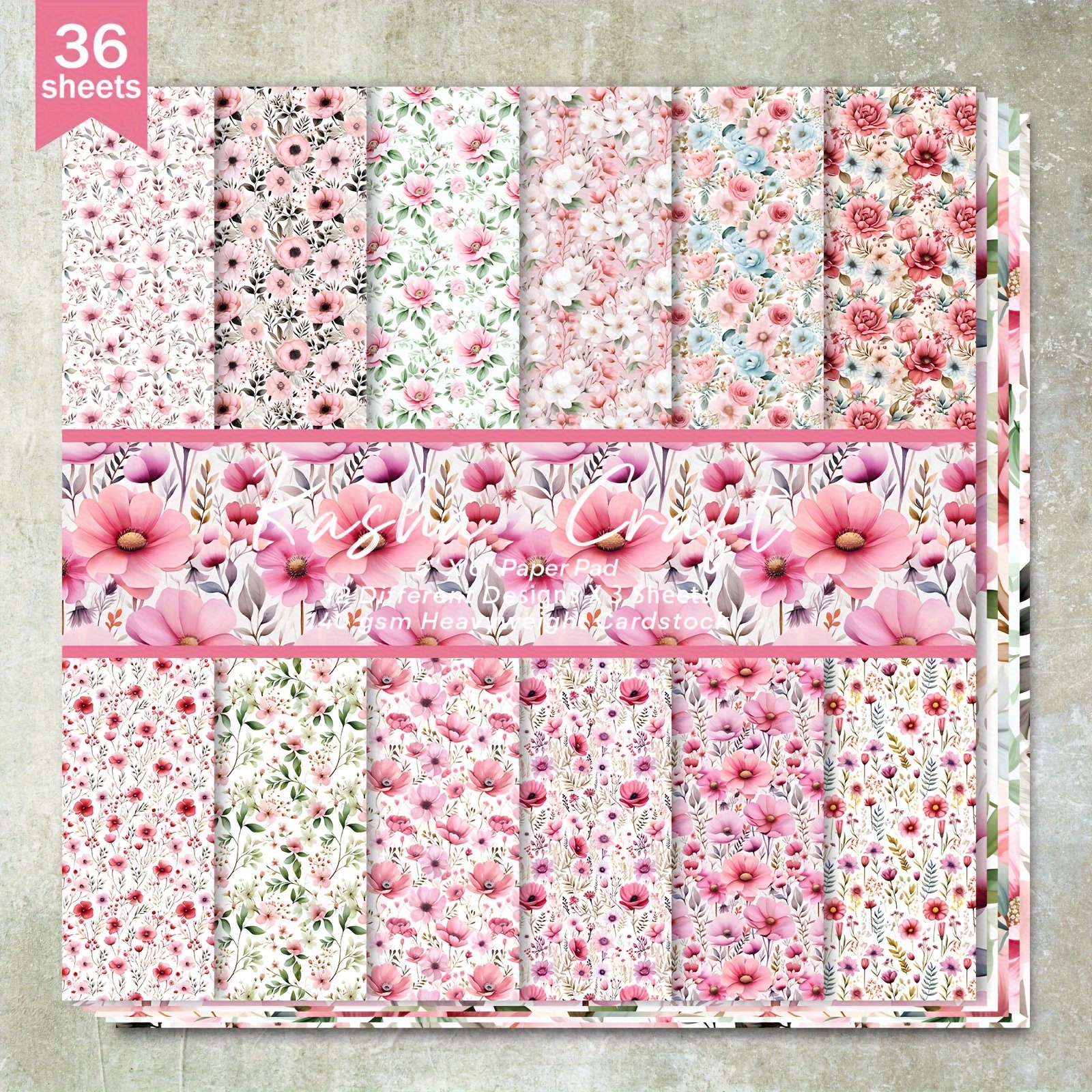 

36 Sheets 6inch (pink Floral Background) Thin Paper, Suitable For Bullet Diary, Trash Magazine, Greeting Card Background, Photo Album And Handicrafts