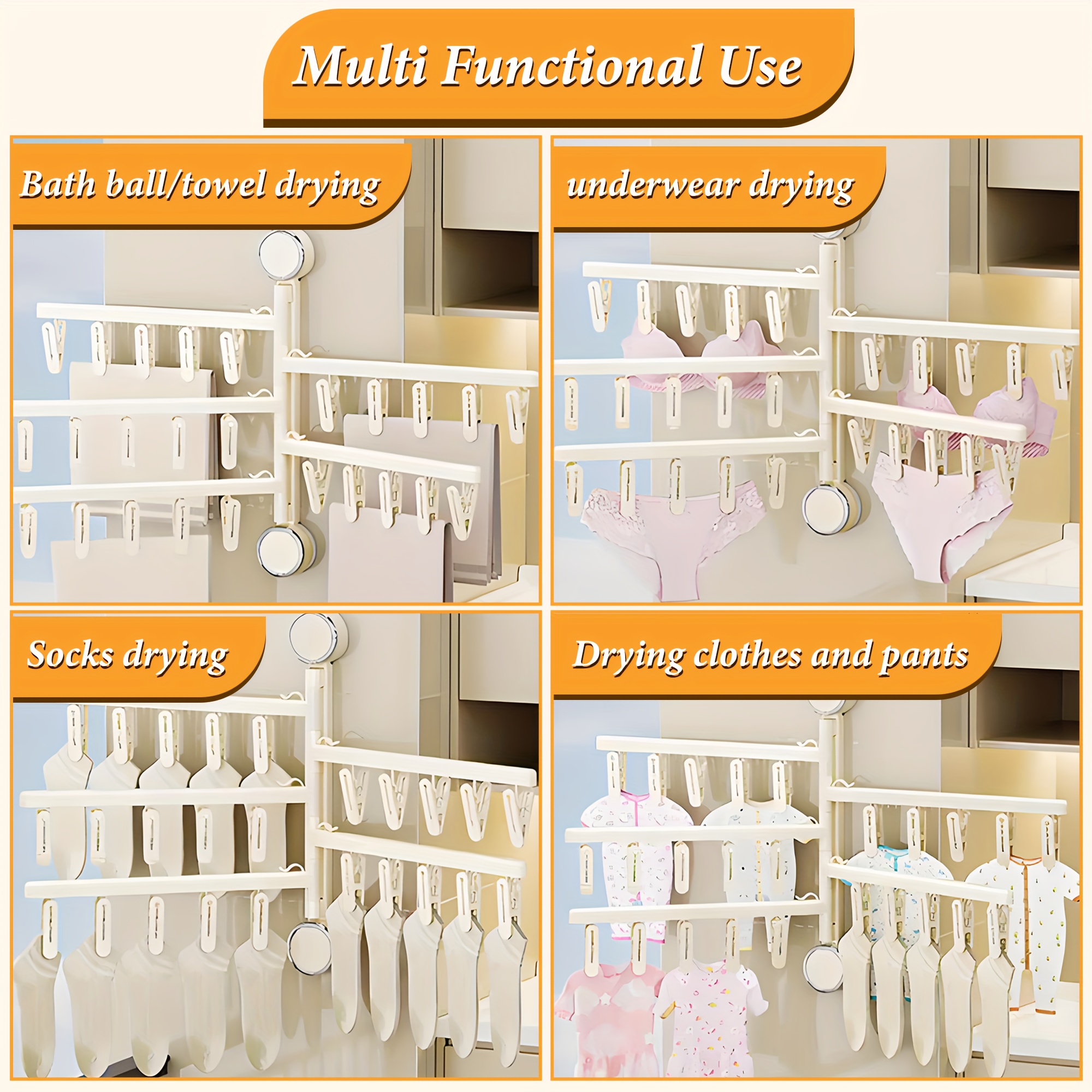 clothes drying rack foldable wall mounted strong suction cups laundry drying rack clothing for hanging clothes space saving clothes rack for dorm balcony laundry room organization collapsible   for socks towel drying Product details 3