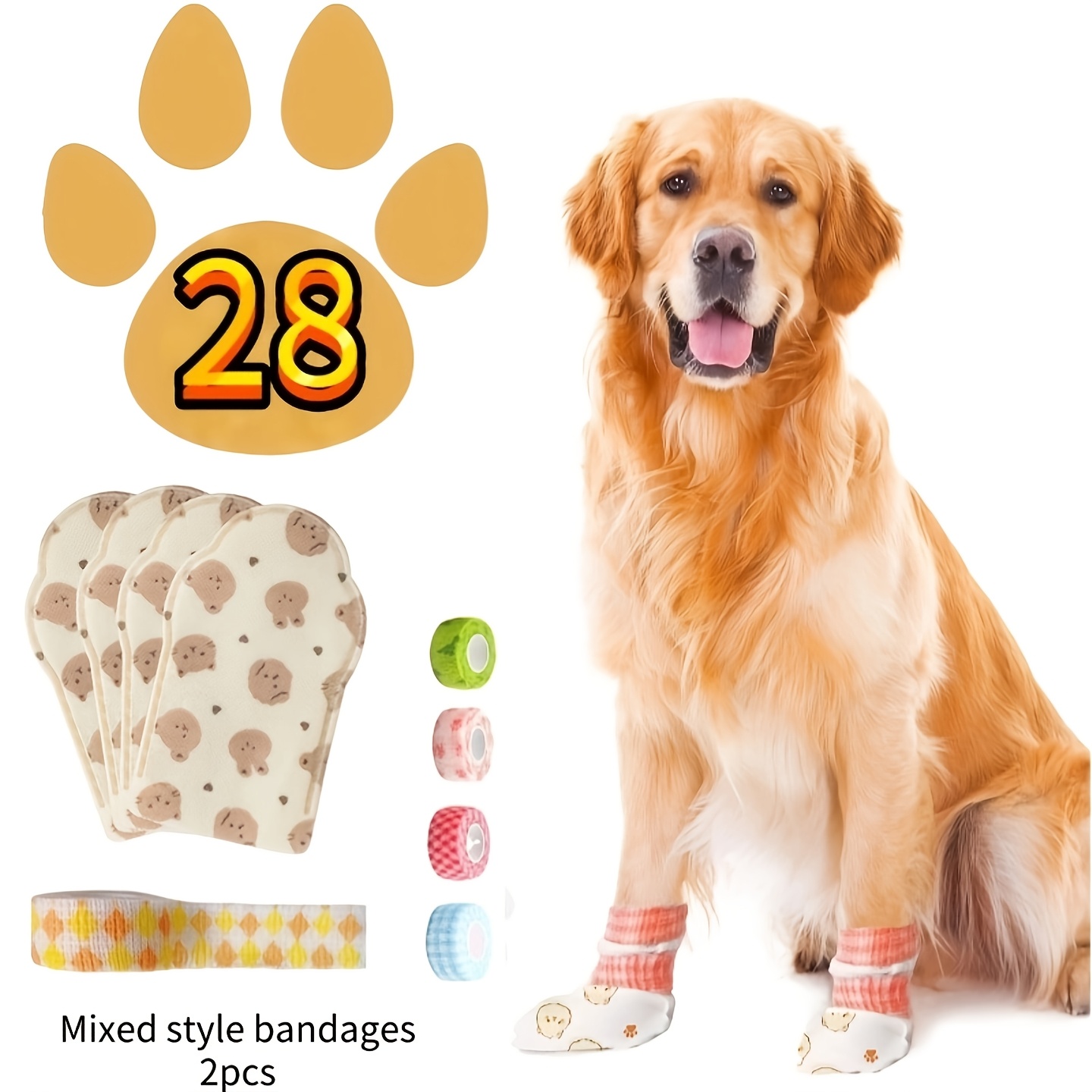 28pcs Disposable Booties Set for Dogs and Cats with Adjustable Bandages