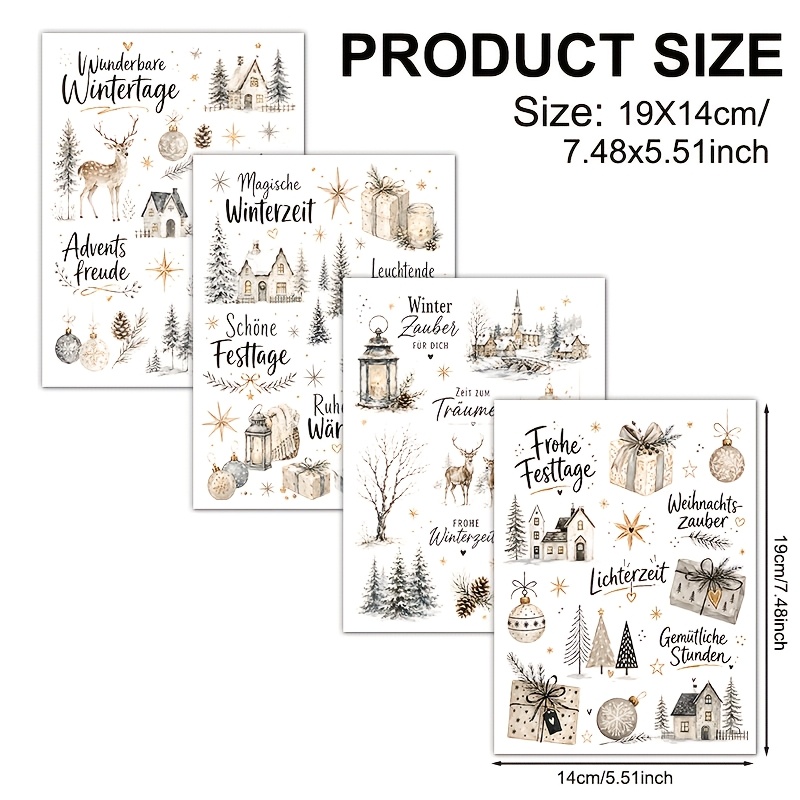 TEMU 4pcs Winter Reindeer German Christmas Vinyl Uv Dtf Transfer ( Transfer Paper Sold) Suitable For Cups, 16oz Glass Tumblers, Coffee Mugs, Ceramic,
