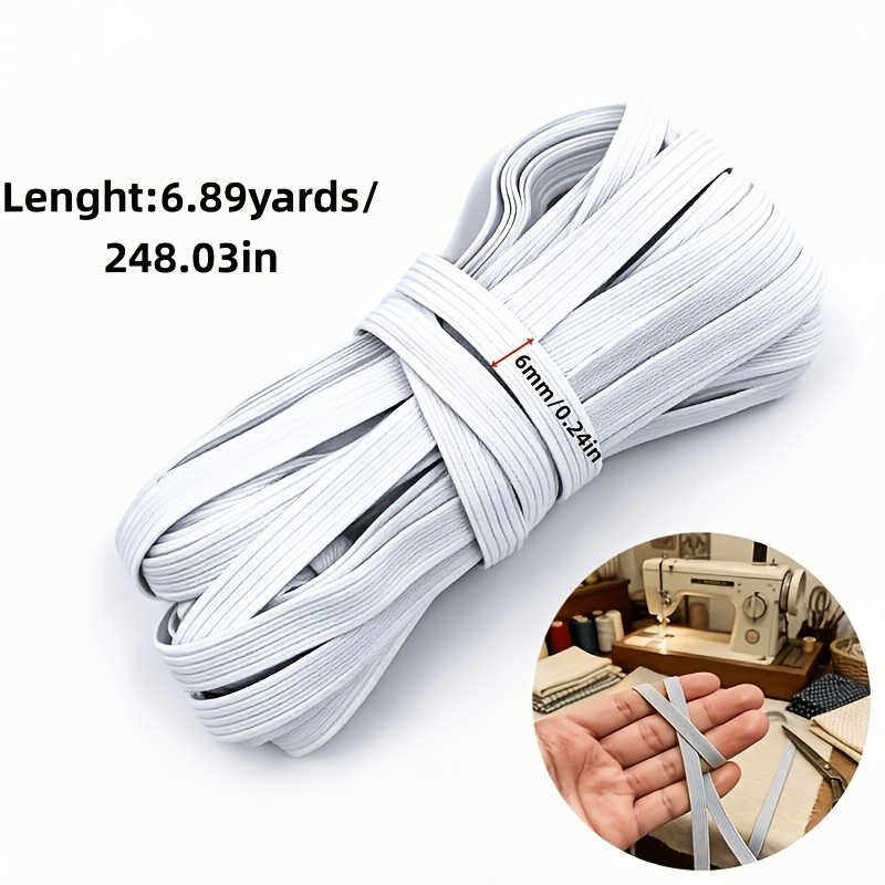 TEMU 1 Spool Roll 6.89yard Heavy Stretch White Flat Elastic Suitable For Sewing,, Diy Crafts, Costumes, Hair - 0.24" Wide Wide For Artisan,