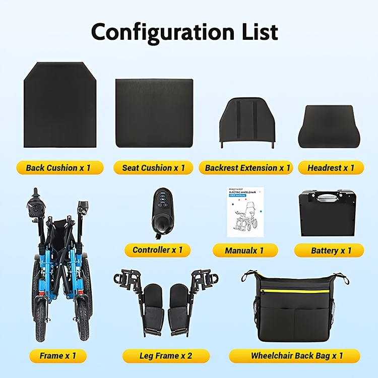 full reclining carbon   heavy duty electric wheelchair adults elderly foldable power   n   lbs manual adjustment for backrest leg supports 12ah lithium battery with 9 3 mile range 264 lbs   large storage bag Product details 6