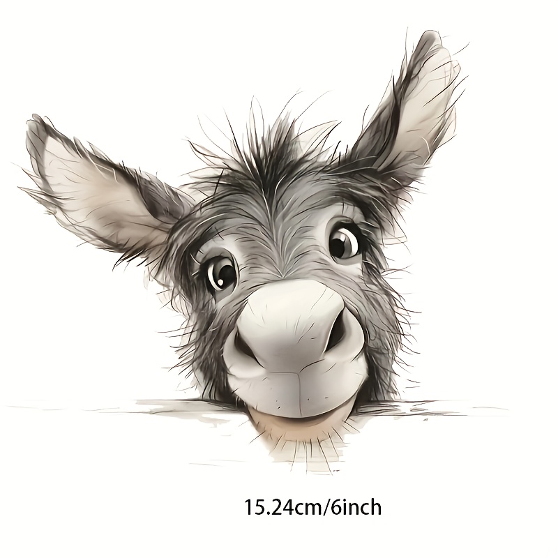 E-shop 4 Stück Langlebige Waschbare DIY Bügelbilder, 3D Niedliches Cartoon-Esel-Muster Hitzetransfer-Folienaufkleber - 6 Zoll, Geeignet für Kleidung,