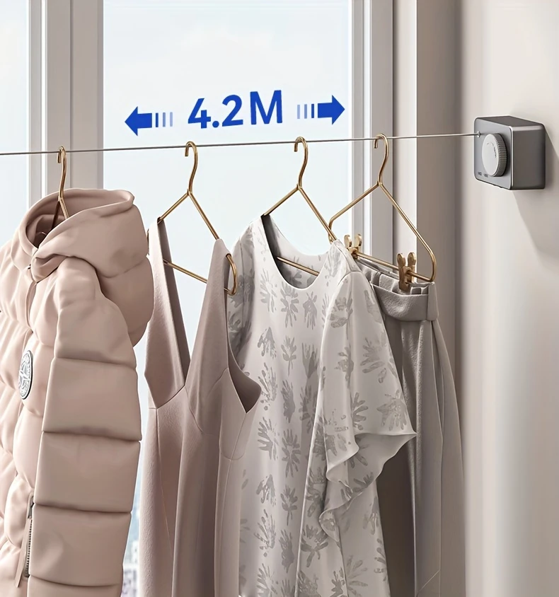 corde à linge télescopique de place - métal, support mural perçage avec longueur réglable, idéal pour balcon et salle de bain, solution de séchage de linge intérieur | support mural moderne | longueur réglable, support de séchage de vêtements, corde à linge détails 2