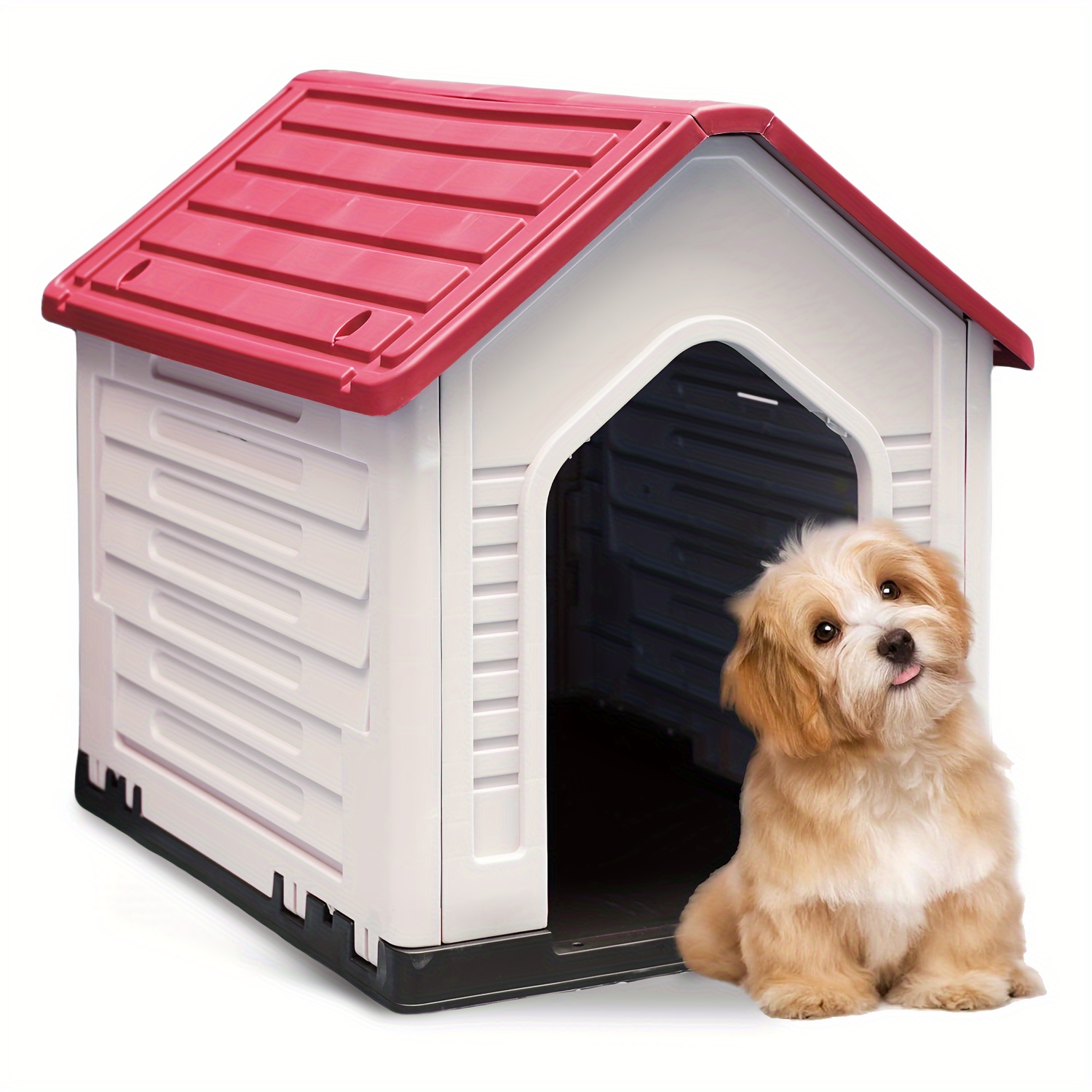TEMU Vita Durable Waterproof Plastic Dog House For Extra Dogs Only, Indoor Outdoor Doghouse Insulated Puppy Shelter With Elevated Floor, Easy To Assemble