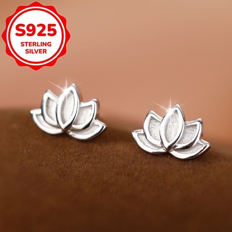 TEMU 2pcs Women's Fashion Stud Earrings 925 Sterling Silver Style Lotus Earrings Women's Niche Design Cute Literary Temperament Ear Jewelry Gift For