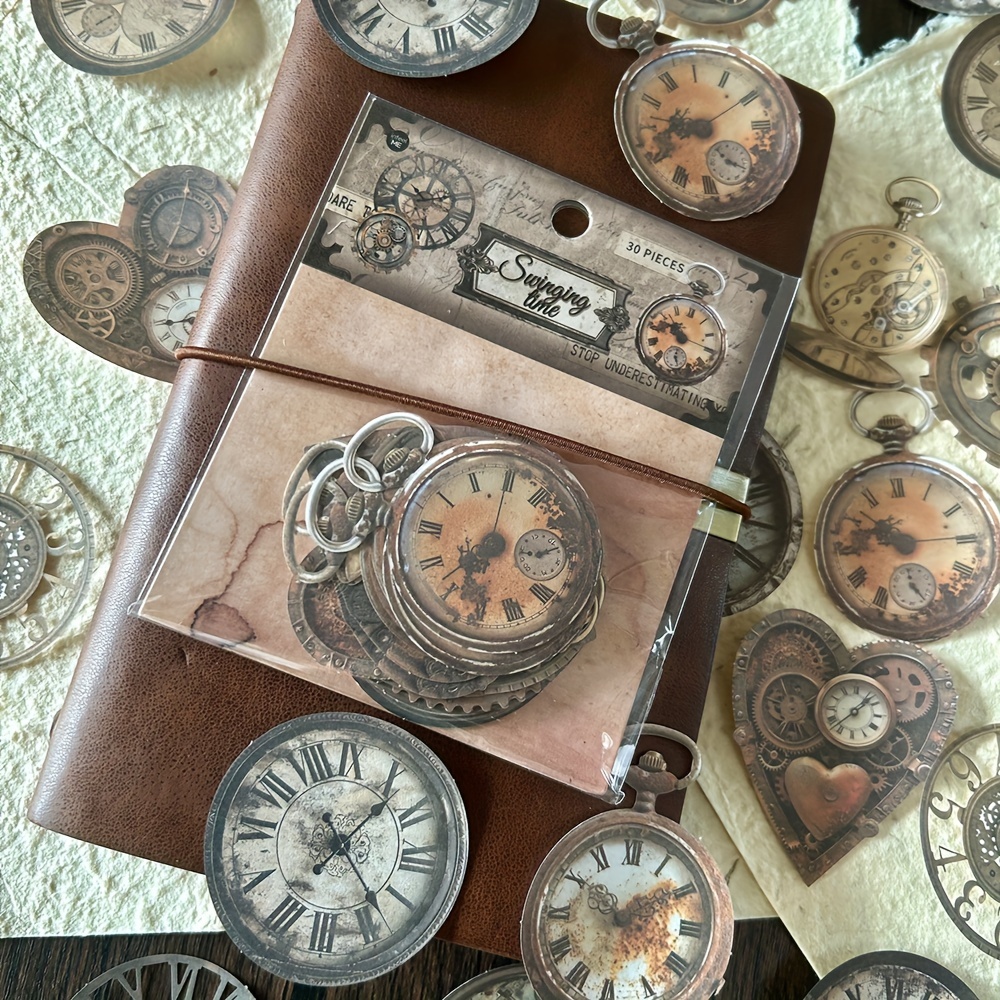 

1 Pack Of 30 Vintage Clock Key Bookmarks Diy Decoration Collage Base Material Paper Stickers