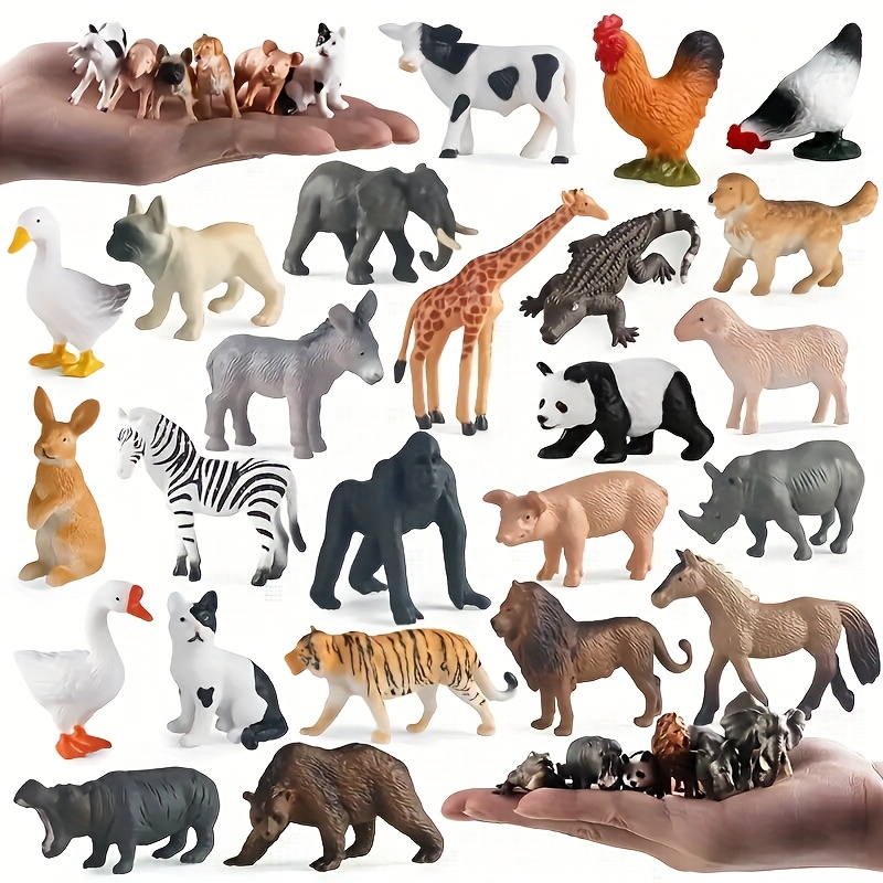 24pcs Miniature Animal Figurines Set, Pvc Playset, Assorted Wildlife Models Including Tiger, Lion, Elephant, Giraffe - Ideal For Travel, Birthday, Christmas, Halloween, New Year Gifts, Decorations