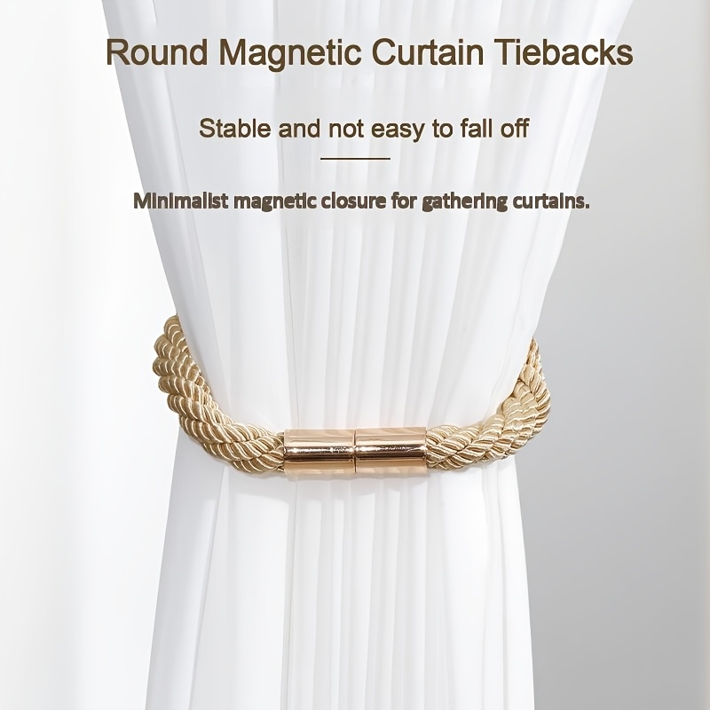 Magnetic Curtain Holdbacks with a Thick Braided Rope Twist Design, No Drilling Required, Sturdy Enough for Drapes, Perfect for a Modern Minimalist Look in Living Rooms, Bathrooms, And Bedrooms (Available in Sets of 2, 4, Or 6)