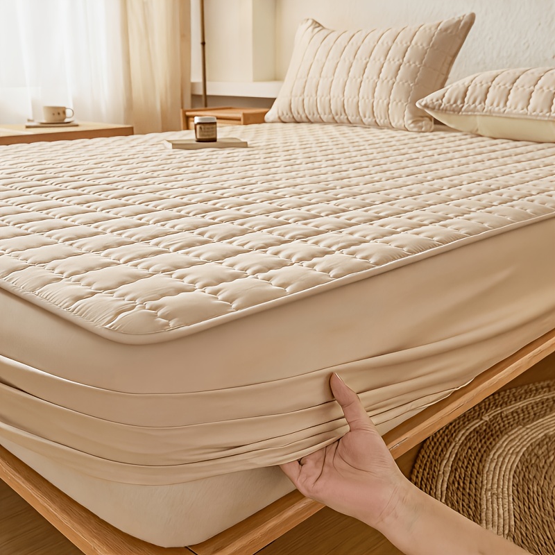 1pc Solid Color Waterproof Bedsheet, Quilted, Anti-Slip, Waterproof, Water-Resistant, Suitable for All Seasons, 360° Coverage, Height 15.75 Inches/40 Cm, Moisture-Wicking Mattress Cover, Bed Cover, Mattress Protector, Dust-Proof Protective