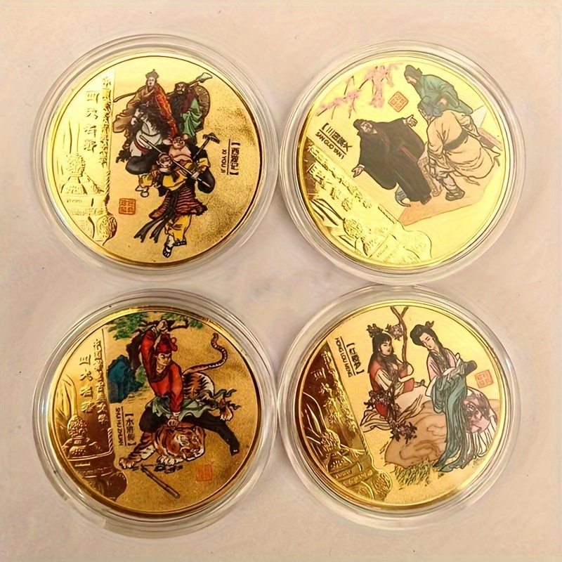 

4pcs Classic Chinese Literature Commemorative Medals, Iron Craft Souvenirs, Water Margin, Red Building Dreams, , Theme Gifts