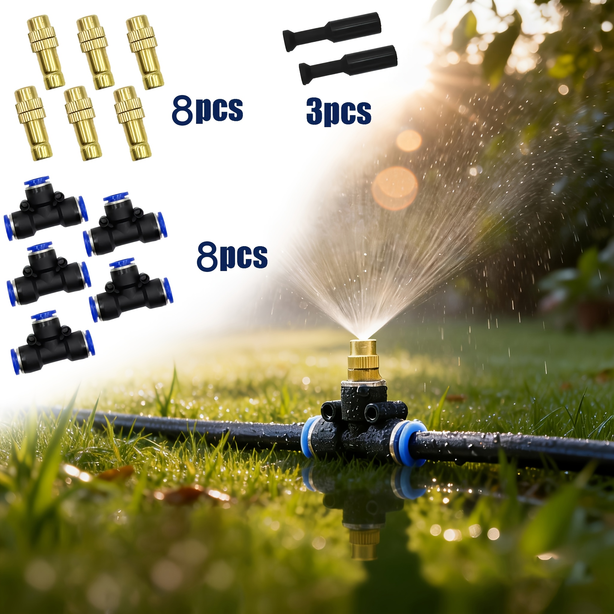 TEMU 19pcs Adjustable Garden Micro Sprinkler, 8mm Nozzle Atomizing Sprayer, With T-connector And Black Plug, Suitable For Greenhouse Plants Lawn,