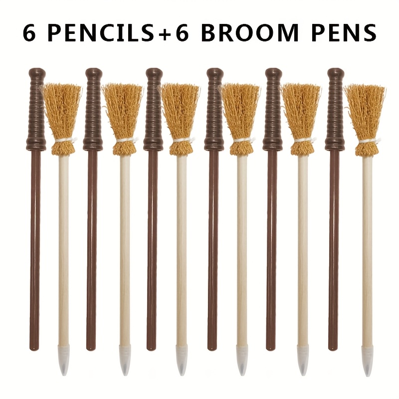 Image of 12pcs Of Wand Pencils And Broom Pencils For A Wizard-themed Birthday Party Decoration And Halloween Supplies