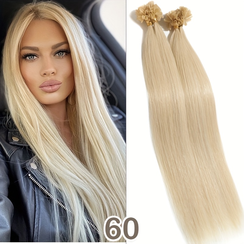 [keratin U Tip Hair Extensions] Keratin Pre Bonded U Tip Hair Extensions | 50 Strands 20 Inch Human Hair Straight Balayage Natural Hot Fusion Nail Tip 50g