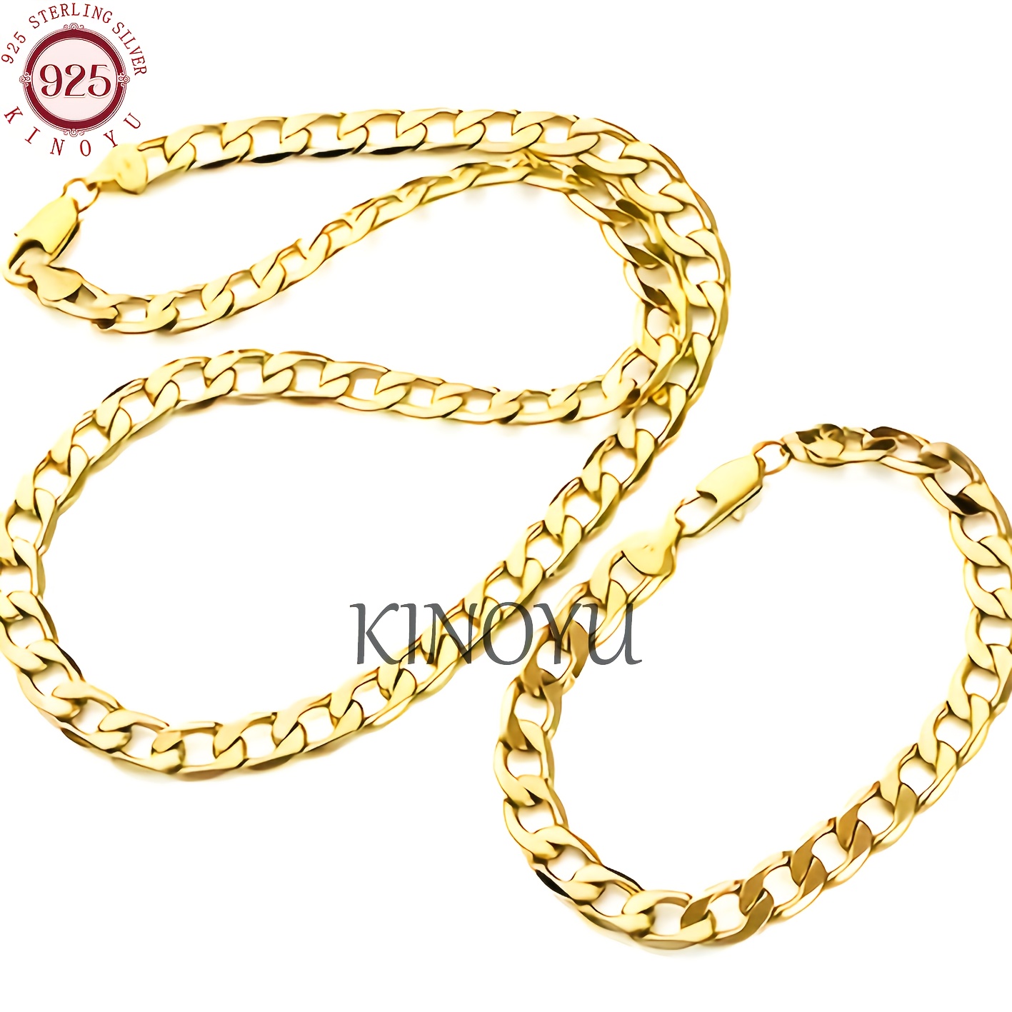 TEMU A Two-piece Set Featuring And Easy Cuban Chain Made Of 925 Silver With 18k Gold Plated Plating For Men. This Trendy Piece Is With Daily Hip Hop