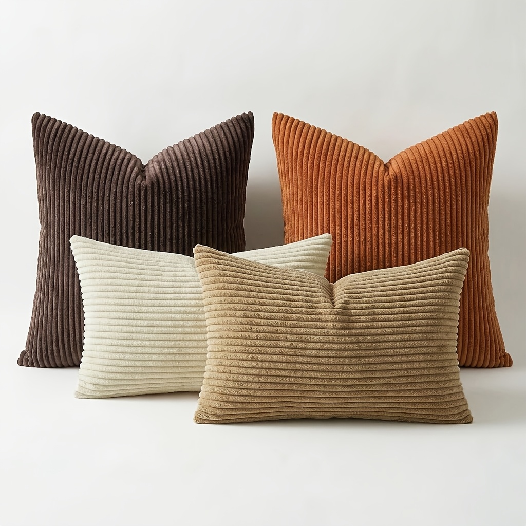 TEMU Lot de 4 housses de coussin JHUA en velours vert sauge pour canapé, lit, terrasse - Housses de coussin rayées bohèmes avec fermeture éclair,