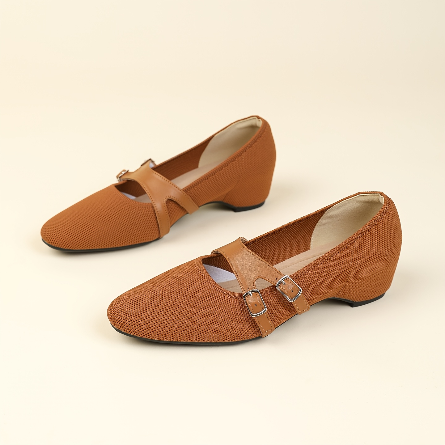 TEMU Elegant Fairy Square Toe Shallow Mouth Inner Height Increasing Shoes, Delicate Texture, High-end And Durable, Elegant Low Heel Inner Height