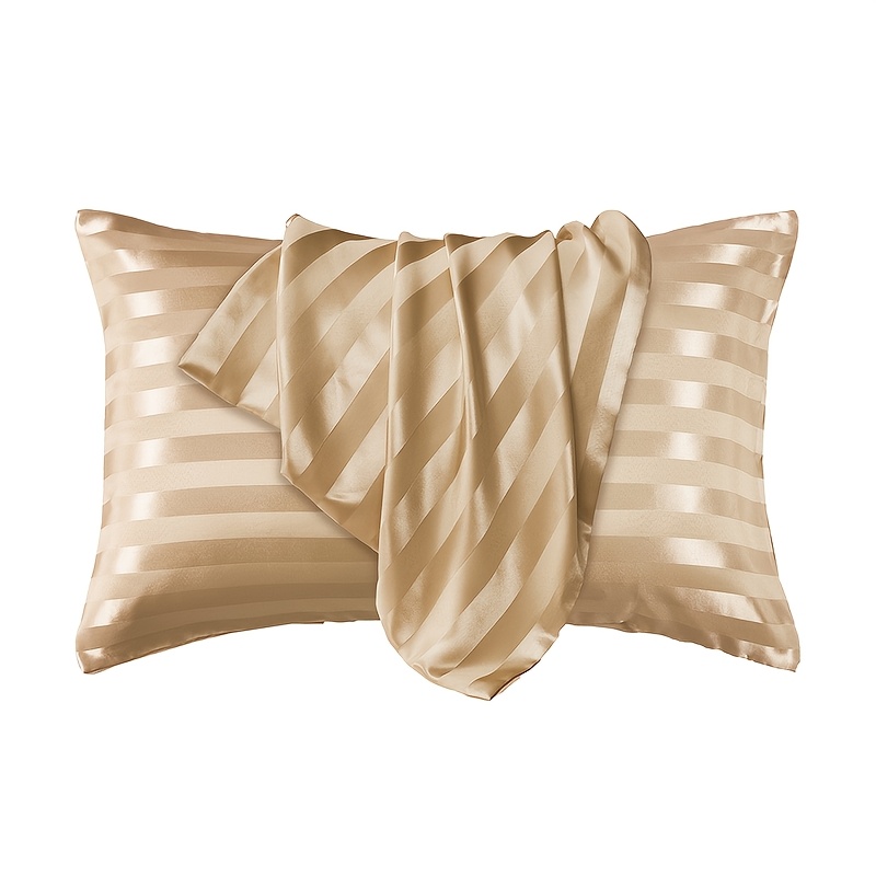 TEMU 2 Pack Satin Stripe Pillowcases, Cooling Soft Envelope Pillow Covers, Skin-friendly Breathable Standard Pillow Cases For Hair Skin Care, Bedroom