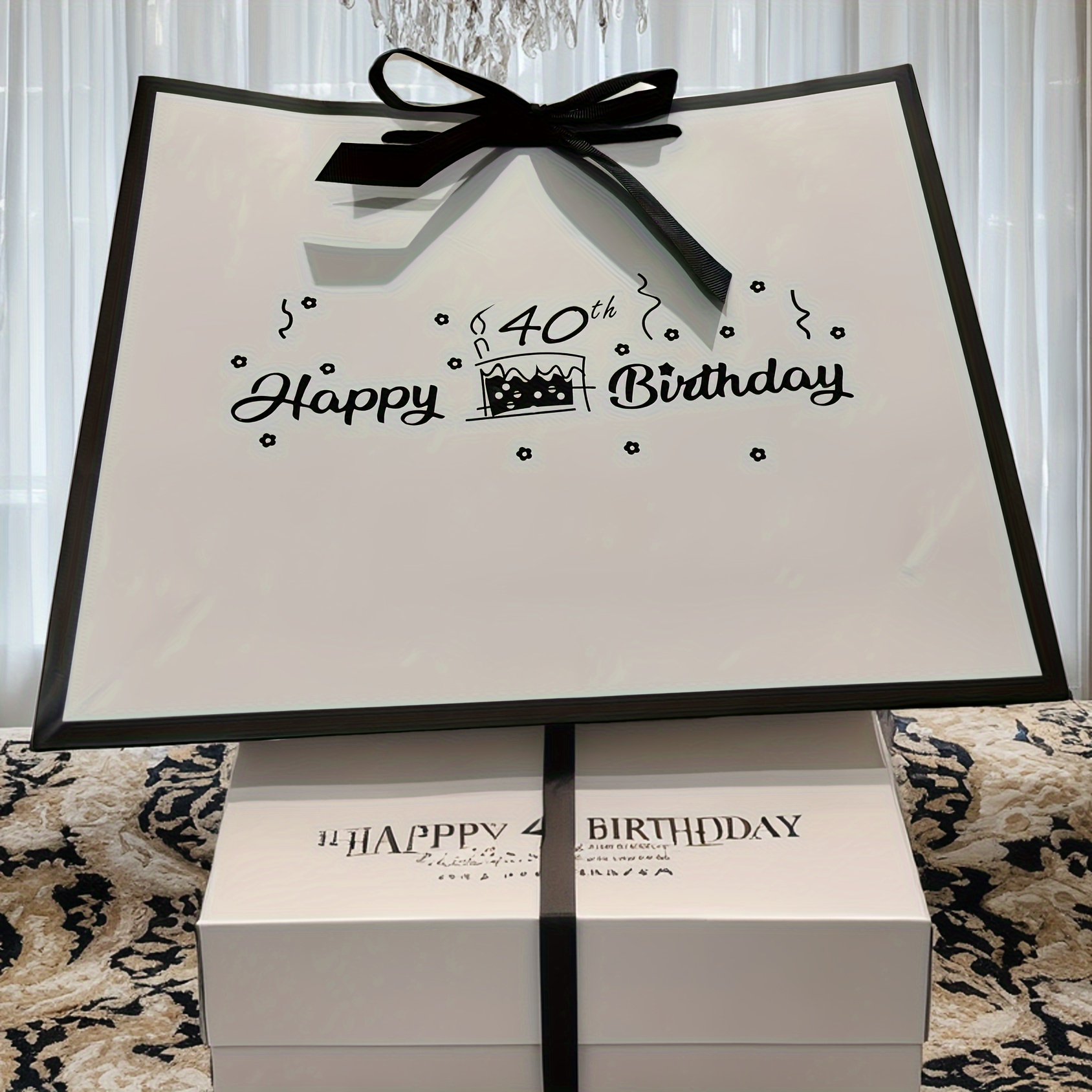 

Elegant 40th Birthday Gift Bags: 13\" White With Black Edges And Handles