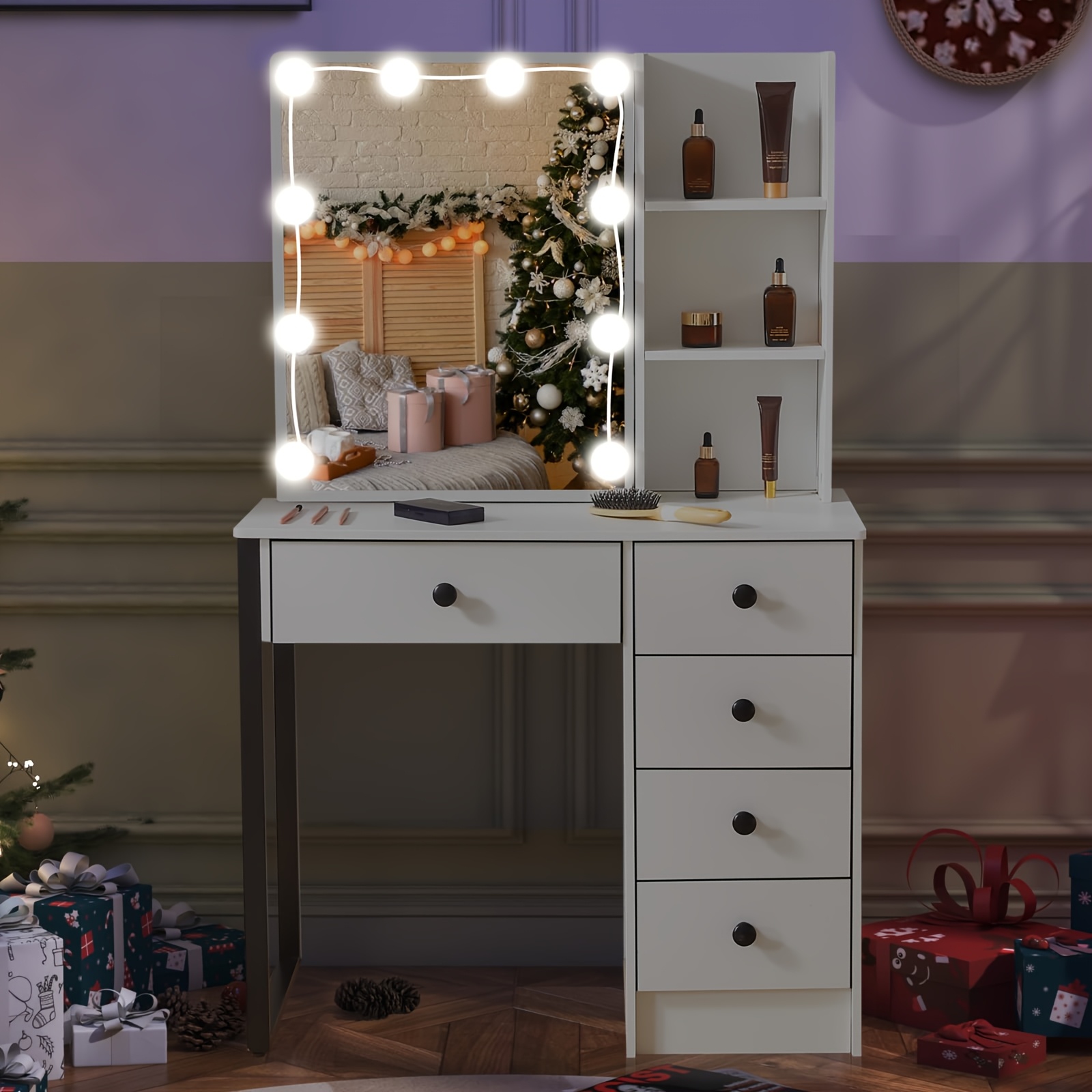 Dressing Table LED Sliding Mirror and Makeup Vanity Table Set