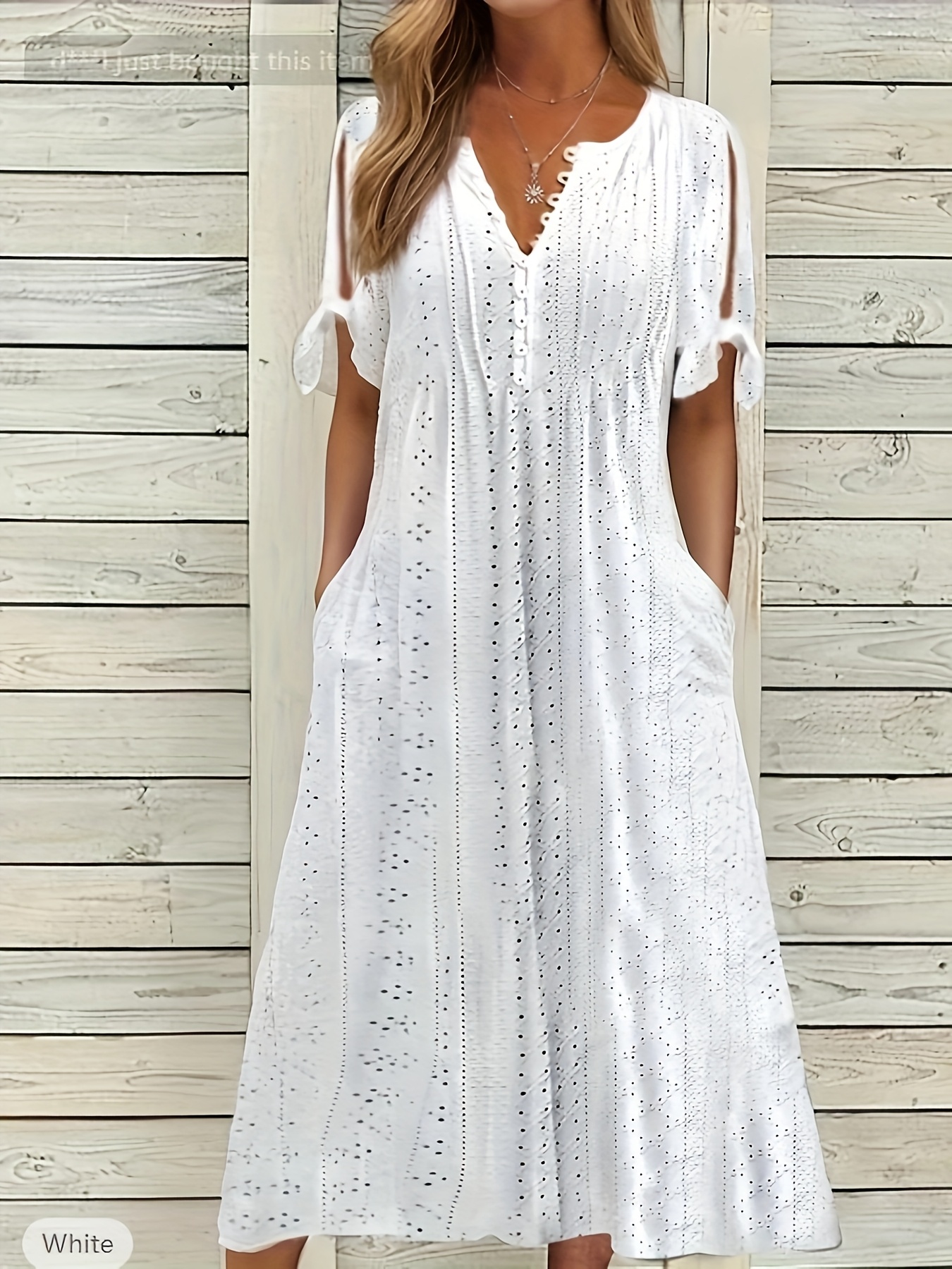 Women'S Casual V-Neck Midi Dress with Lace Detailing, Short Sleeve, Button  Front, Loose Fit Spring, Summer Fall Casual S