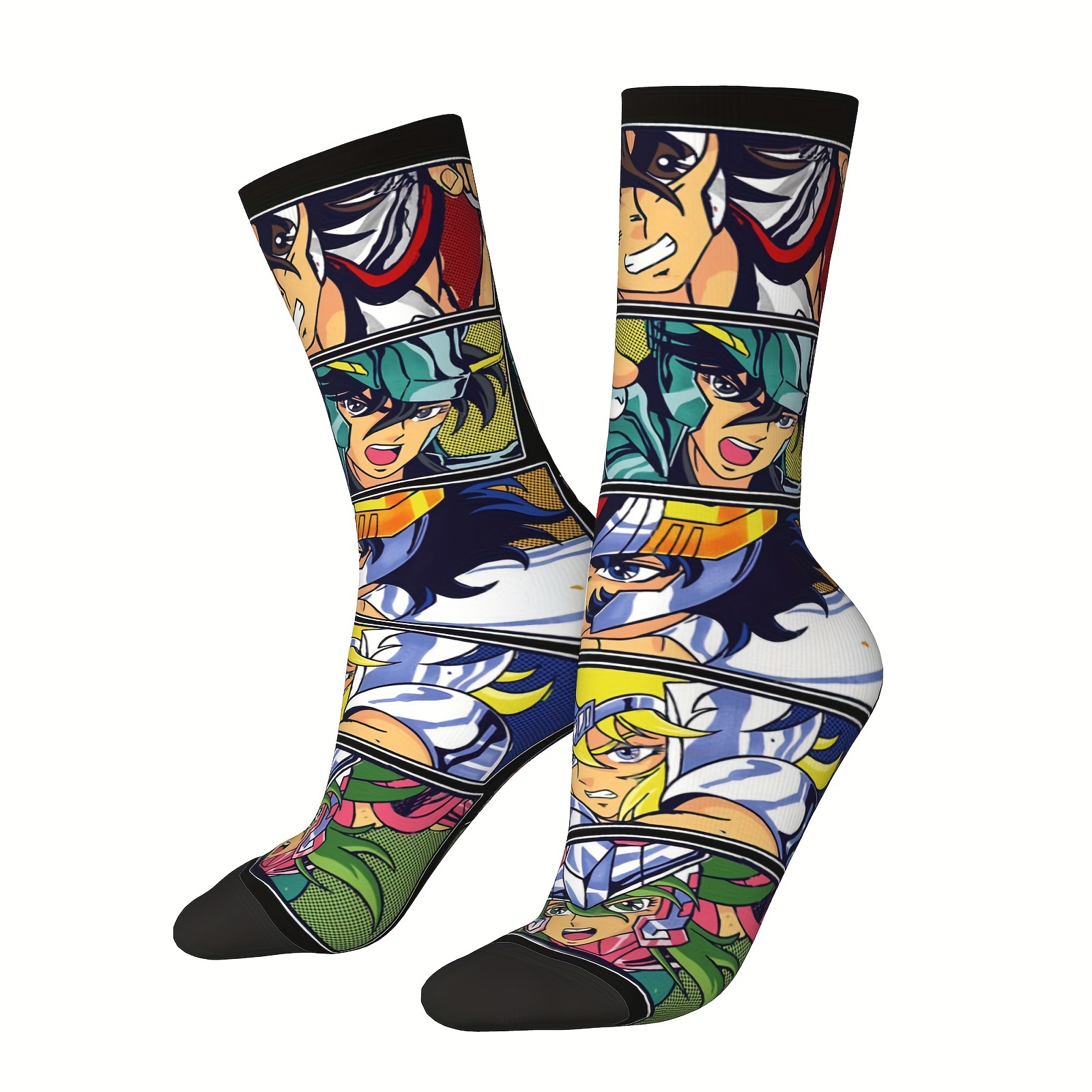 

1 Pair Of Unisex Vintage Style Anime Pattern Crew Socks, Comfy & Breathable Trendy Graffiti Men Women Socks For Outdoor Wearing All Wearing