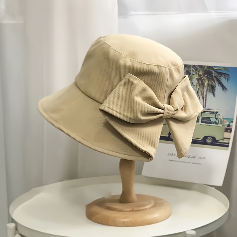 TEMU Stylish And Fashionable Bow, Lightweight And , Casual And Japanese-style Wide-brim Sun Hat, Trendy Hat For Spring And Summer, Portable Foldable