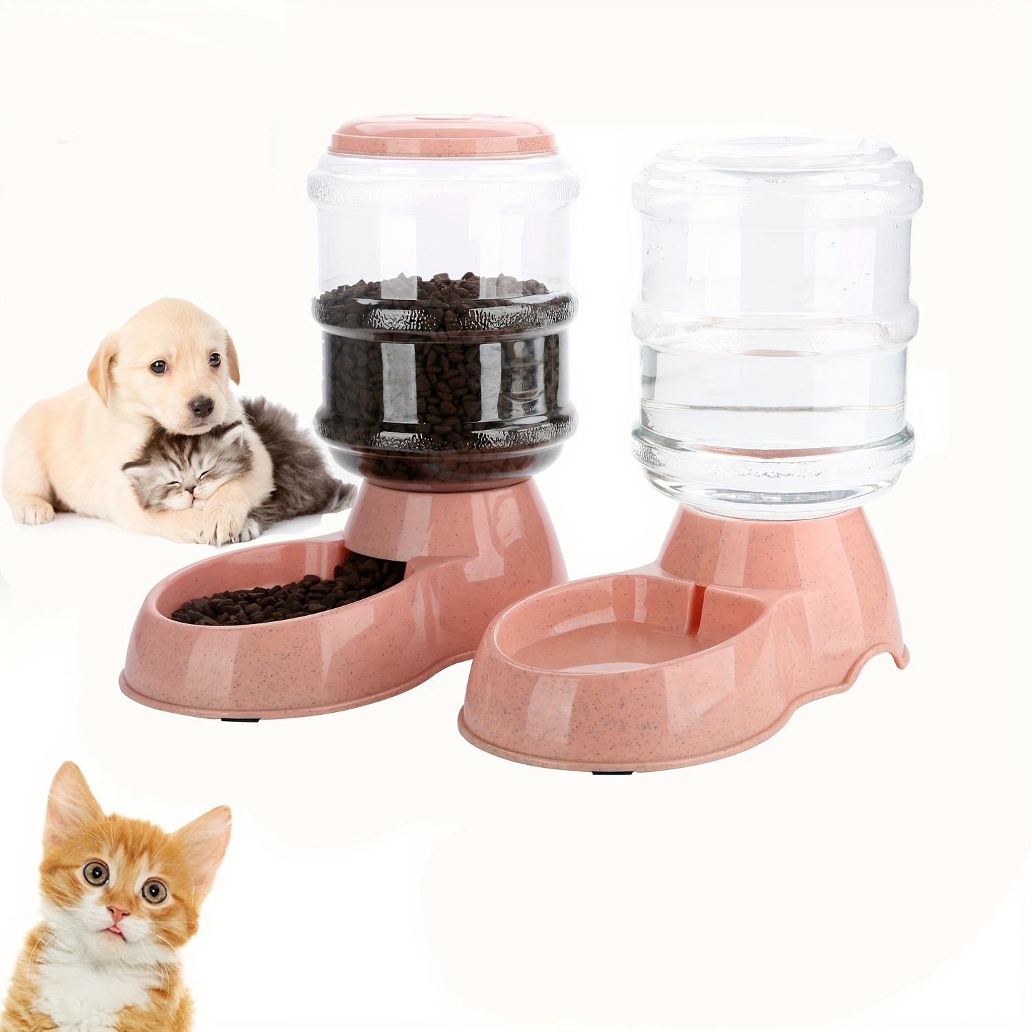 

1pc/2pcs 3.8l Automatic Cat Feeder And Water Dispenser, Gravity Food Feeder And Waterer Set, Pet Food Bowl For Indoor Cats Kittens