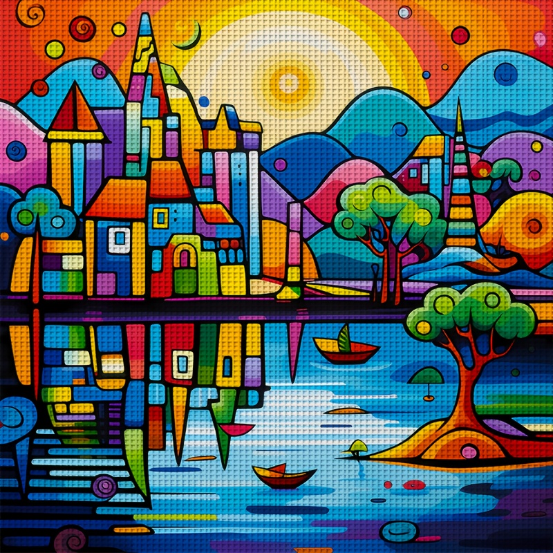 TEMU 1 Set - Vibrant Waterfront Stitch Kit, Diy Art Needlework Supplies, 11ct Stitch Decorative Painting, Creative Handmade Relax Gift. Complete Home